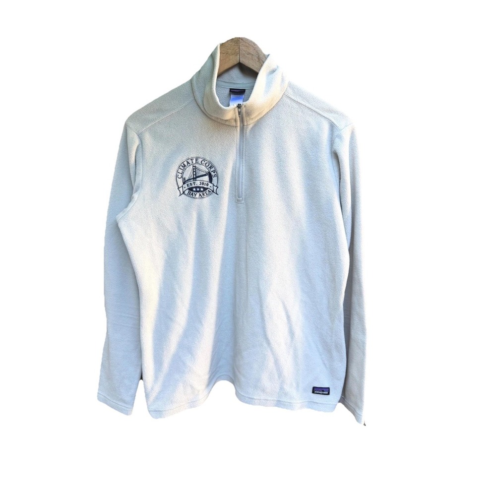 Patagonia Pullover Jacket Women's Large Beige Micro D 1/4 Zip Climate Corps Read